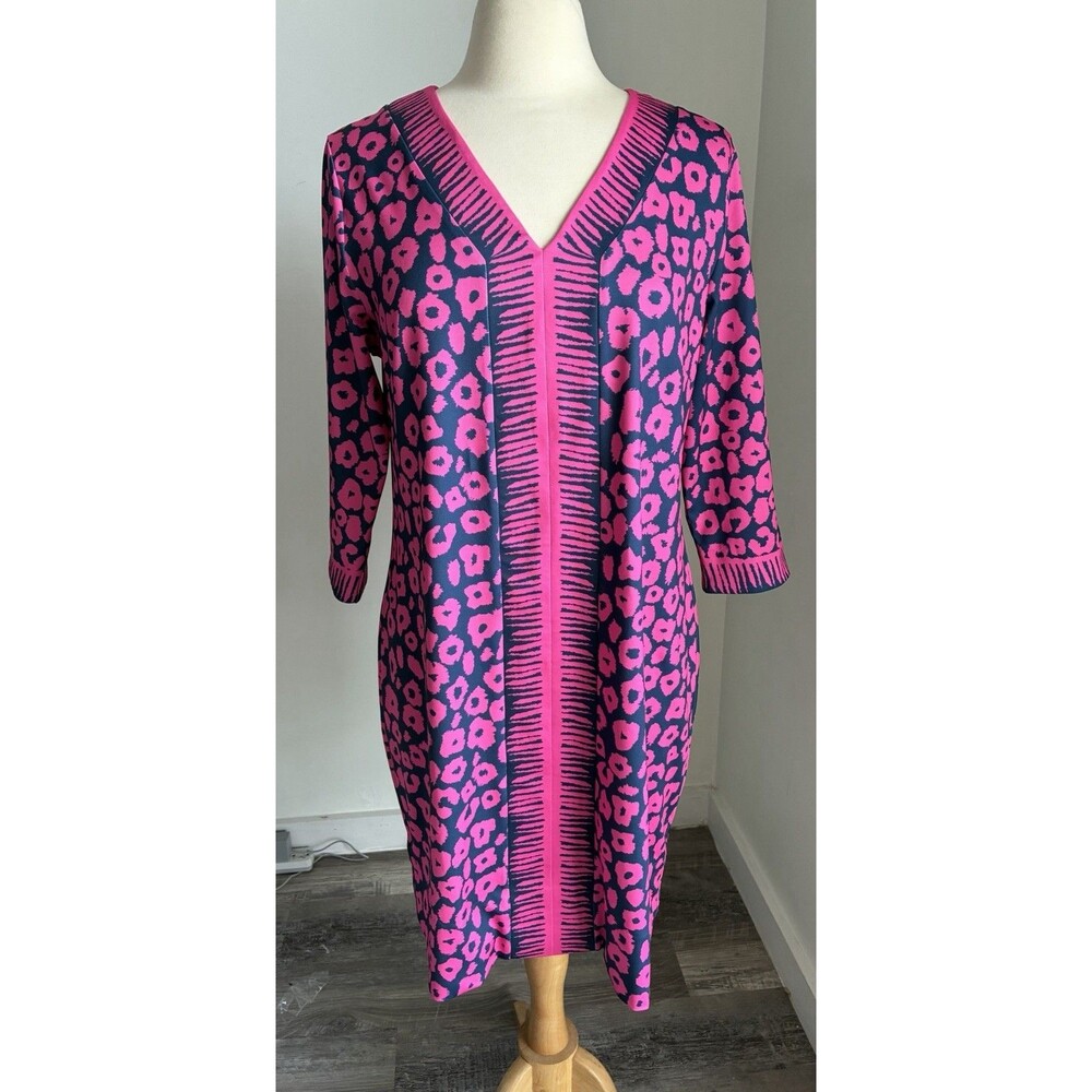 Gretchen Scott Pink Navy Leopard Animal Print Shift Dress Tunic XL